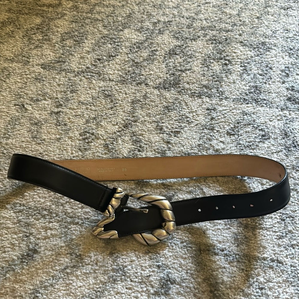 IRO Black Leather Belt with Twisted Silver Buckle